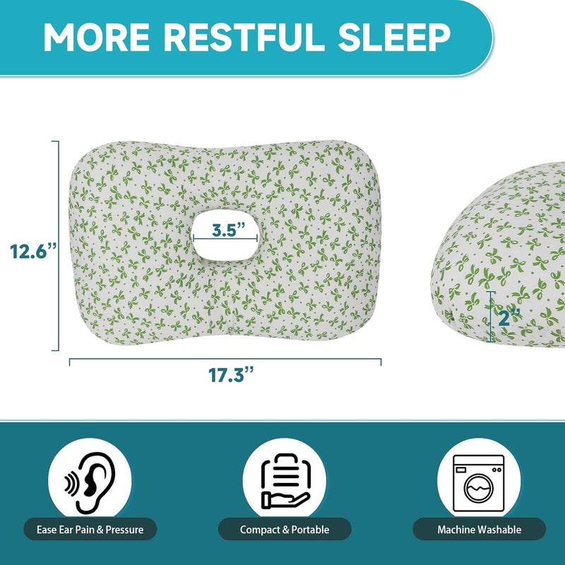 Wuronsa Ear Piercing Pillow with an Ear Hole, Cotton and Polyester Side Sleeping Pillow for CNH and Ear Pain Ear Inflammation Pressure Sores for Side Sleepers, Ear Guard Pillow (Green Flower) - Image 4